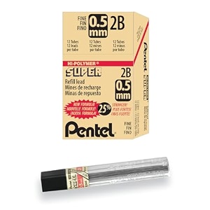pentel super hi-polymer 2b lead refill - 05mm fine pack of 144
