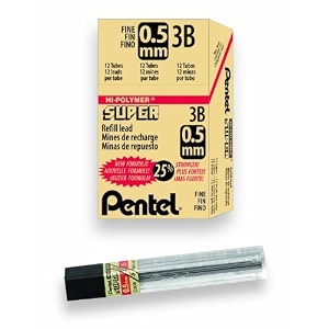 pentel super hi-polymer 3b lead refill - 05mm fine pack of 144