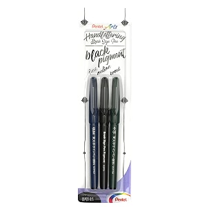 pentel xsesp153 brush sign pen pigment black ink edition calligraphy pen with flexible brush tip blister card with 3 line widths pigmented ink ink colour black