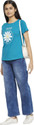 PEOPLE Printed Women Round Neck Blue T-Shirt