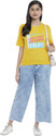 PEOPLE Printed Women Round Neck Yellow T-Shirt