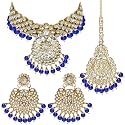 Peora Indian Traditional 18K Gold Plated Kundan Bead Choker Necklace with Earring Mangtikka Jewellery Set for Women Girls