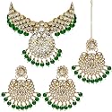 Peora Indian Traditional 18K Gold Plated Kundan Bead Choker Necklace with Earring Mangtikka Jewellery Set for Women Girls