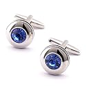 Peora Silver Plated Circular Blue Crystal Cufflinks for Men Boys Wedding Corporate Business Gift