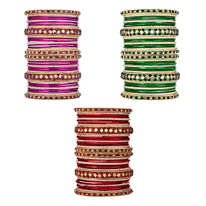 Peora Stone Studded Chuda Metal Bangles Set