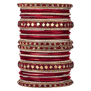 Peora Stone Studded Chuda Metal Bangles Set