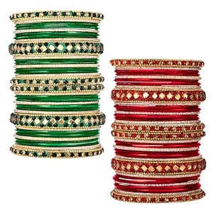 Peora Stone Studded Chuda Metal Bangles Set