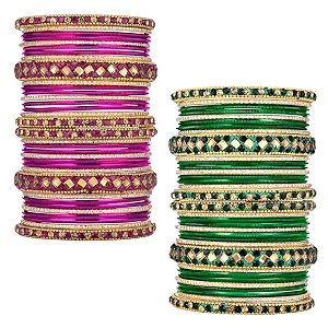 Peora Stone Studded Chuda Metal Bangles Set