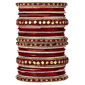 Peora Stone Studded Chuda Metal Bangles Set