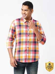 Pepe Jeans Men Checkered Casual Orange Shirt