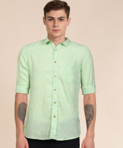 pepe jeans men self design casual green shirt