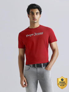 Pepe Jeans Printed Men Crew Neck Red