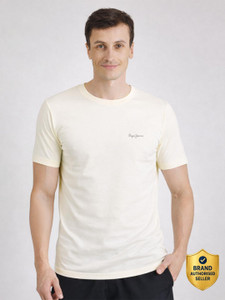 Pepe Jeans Solid Men Round Neck Beige