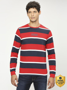 Pepe Jeans Striped Men Round Neck Red