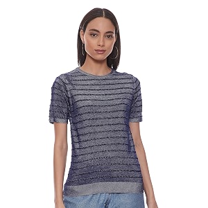 Pepe Womens Round Neck Stripe Knitted Top