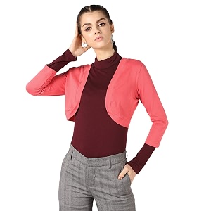 PepTrends Solid Cotton Knitted Short Shrug with