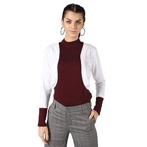 PepTrends Solid Cotton Knitted Short Shrug with