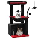 PEQULTI 4-in-1 Gothic Cat Tree for Kittens & Small Cats, 33in Black Tower
