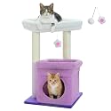 PEQULTI Small Cat Tree Tower for Indoor Cats, Sisal Post&amp;Cozy Condo, Purple