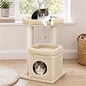 PEQULTI Small Cat Tree Tower for Indoor Cats, Sisal Post &amp; Cozy Condo Beige