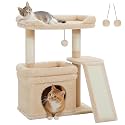 PEQULTI Small Cat Tree Tower for Indoor Cats with Large Perch, Beige