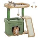 PEQULTI Small Cat Tree Tower for Indoor Cats with Large Perch, Green