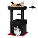 PEQULTI Small Cat Tree Tower for Indoor Cats, Sisal Post &amp; Cozy Condo Black