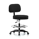 Perch Basic Exam Stool with Foot Ring, Casters, 21-28.5", Black Vinyl