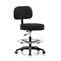 Perch Basic Exam Stool with Foot Ring, Casters, 21-28.5", Black Fabric