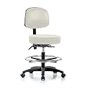 Perch Exam Stool with Foot Ring, Casters, 21-28.5", Off-White