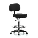 Perch Basic Exam Stool with Foot Ring, Casters, 25-35", Black Fabric