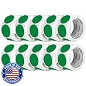 Perco Green Perforated Round Circle Dot Sticker 2-Inch Labels — 10 Rolls, 5,000 Stickers - Product Labels, Shelf Tags &amp; Inventory Organization, Strong Adhesive - Made in USA