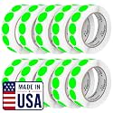 Perco Neon Green Perforated Round Circle Dot Sticker 1-Inch Labels — 10 Rolls, 10,000 Stickers - in Stock, Approved &amp; Available Labels, High Visibility, Strong Adhesive—Made in USA