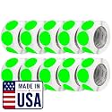 Perco Neon Green Perforated Round Circle Dot Sticker 3-Inch Labels — 10 Rolls, 5,000 Stickers—Available, Ready &amp; Promo Signage, High Visibility, Strong Adhesive —Made in USA
