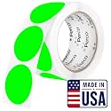 Perco Neon Green Round Circle Dot Sticker 2-Inch Labels with Perforation for Easy Tear-Off, 500 Stickers per Roll - in Stock, Ready &amp; Promo Labels, High Visibility, Strong Adhesive—Made in USA