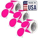Perco Neon Pink Perforated Round Circle Dot Sticker 3-Inch Labels — 3 Rolls, 1,500 Stickers - Promo, Event &amp; Gift Packaging Labels, High Visibility, Strong Adhesive - Made in USA