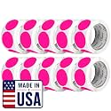 Perco Neon Pink Perforated Round Circle Dot Sticker 2-Inch Labels — 10 Rolls, 5,000 Stickers - Promo, Event &amp; Gift Packaging Labels, High Visibility, Strong Adhesive - Made in USA
