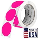 Perco Neon Pink Round Circle Dot Sticker 2-Inch Labels with Easy-Tear Perforation, 500 Stickers per Roll - Promo, Event &amp; Gift Packaging Labels, High Visibility, Strong Adhesive - Made in USA