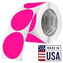 Perco Neon Pink Round Circle Dot Sticker 3-Inch Labels with Easy-Tear Perforation, 500 Stickers per Roll - Promo, Event &amp; Gift Packaging Labels, High Visibility, Strong Adhesive - Made in USA