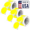 Perco Neon Yellow Perforated Round Circle Dot Sticker 3-Inch Labels — 3 Rolls, 1,500 Stickers - Price Signs, Alerts, Notes &amp; Warning Labels, High Visibility - Made in USA