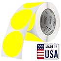 Perco Neon Yellow Round Circle Dot Sticker 3-Inch Labels with Perforation for Easy Tear-Off, 500 Stickers per Roll - Price Signs, Alerts, Notes &amp; Warning Labels, High Visibility - Made in USA
