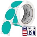 Perco Teal Round Circle Dot Sticker 2-Inch Labels with Perforation for Easy Tear-Off, 500 Stickers per Roll - Product Labels, Planner Stickers &amp; Modern Organization - Made in USA
