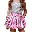 Perfashion Girls Bubble Skirt Metallic Puff Balloon Cute Mini Skorts Dance Outfits with Shorts 4-13Y