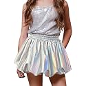 Perfashion Girls Bubble Skirt Metallic Puff Balloon Cute Mini Skorts Dance Outfits with Shorts 4-13Y