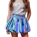 Perfashion Girls Bubble Skirt Metallic Puff Balloon Cute Mini Skorts Dance Outfits with Shorts 4-13Y