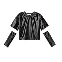 Perfashion Girls Metallic Shirts with Arm Sleeves, Shiny Crop Top for Dancing, Raves, Festivals, Costumes 4-15 Years