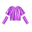 Perfashion Girls Metallic Shirts with Arm Sleeves, Shiny Crop Top for Dancing, Raves, Festivals, Costumes 4-15 Years