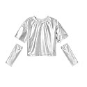 Perfashion Girls Metallic Shirts with Arm Sleeves, Shiny Crop Top for Dancing, Raves, Festivals, Costumes 4-15 Years