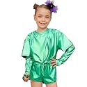 Perfashion Girls Metallic Shirts Shiny Tie Front Knot Crop Top with Arm Sleeves for Dancing Raves Festivals 4-15 Years