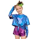 Perfashion Girls Metallic Shirts Shiny Tie Front Knot Crop Top with Arm Sleeves for Dancing Raves Festivals 4-15 Years